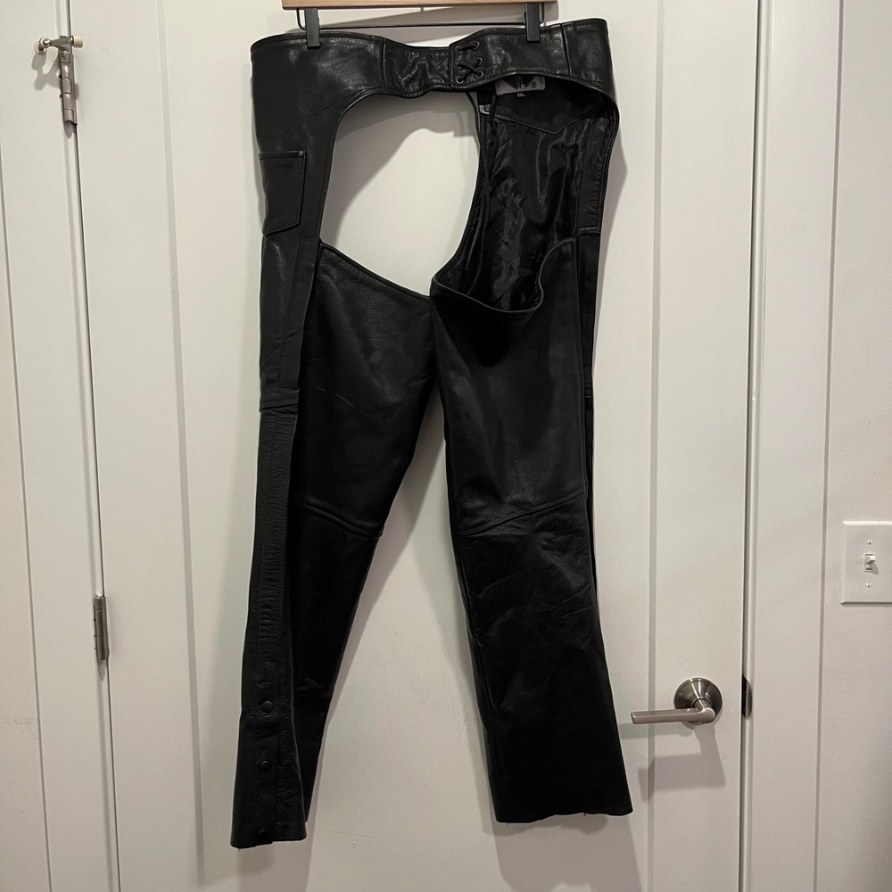 Wild Ride Black Leather Motorcycle Chaps XXL Biker Riding Gear Adjustable Belt